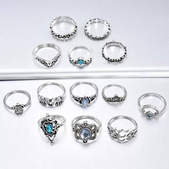 13pcs Blue Finger Rings Knuckle Set Boho Jewelry - Picture 6 of 8